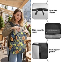Sac à dos décontracté portable à imprimé floral tropical hawaïen avec fermeture éclair, poche avant et bretelles réglables