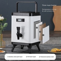 Ember Susu Teh Kotak Stainless Steel Terisolasi dengan Termometer Digital, Dispenser Minuman Komersial Besar 8L/10L/12L untuk Teh Susu