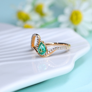 Anillo de Compromiso Clásico de Lujo en Oro Rosa Sólido de 18K con Perla de Agua Dulce en Forma de Pera con Corte Esmeralda, para Regalo de Aniversario de Bodas y Fiestas - Product Image 6