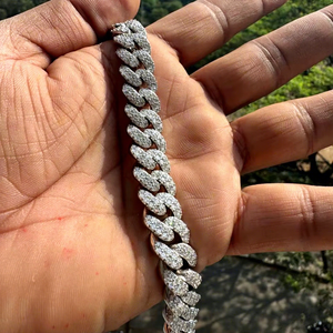 High Quality <b>Solid</b> Cuban Hip Hop Jewelry 13mm 925 <b>Silver</b> Gold Plated VVS Moissanite Iced Link Chain <b>Bracelet</b> Nickel-Free Unisex - Product Image 1