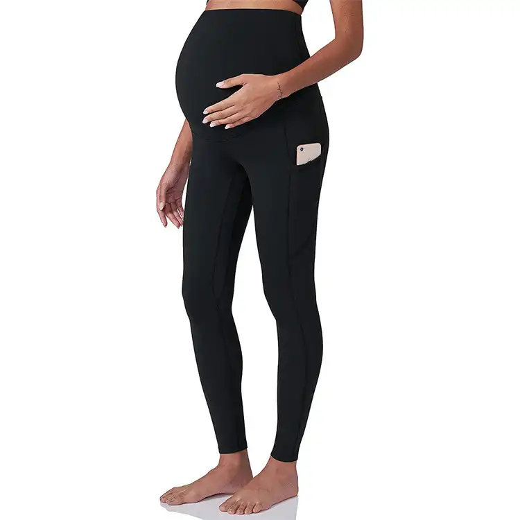 Siyah annelik tayt aktif giyim OEM pantolon gebelik şekillendirme aşırı göbek doğum sonrası emzirme Yoga analık tayt