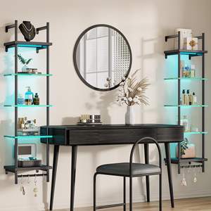 Mensole Galleggianti da Parete con Luci RGB, Ganci Portaoggetti, Design Moderno, Grande Capacità per Camera da Letto, Soggiorno e Vanità - Product Image 4