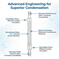 Condenseur Graham en verre borosilicaté transparent 100 ml avec tube interne spiralé pour distillation par reflux – Équipement de laboratoire de chimie scientifique