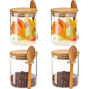 Round Glass Sealed <b>Jar</b> with Spoon Storing Kitchen Grains Storage <b>Jar</b> Transparent <b>Tea</b> Storage Container - Product Image 1