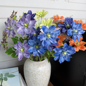 Bouquet de fleurs artificielles Jinxi en soie, bleu, violet, orange, pour mariage et décoration de salon - Product Image 1