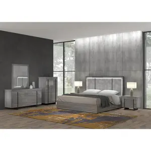 NOVA 2110ja003现代工业设计灰色光泽饰面卧室用品，配桉树颗粒黑色条纹装饰