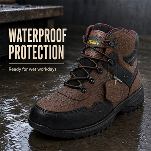 Chaussures de sécurité en cuir imperméables, bottes de travail à embout d'acier, antidérapantes, respirantes, doublure en maille, chaussures industrielles unisexes pour - Product Image 5