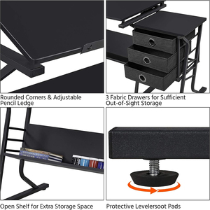 Drafting Table for Adults Artists Drawing <strong>Desk</strong> Tabletop Adjustable <strong>Art</strong> Craft <strong>Desk</strong> with Stool and 3 Slide Drawers - Product Image 3