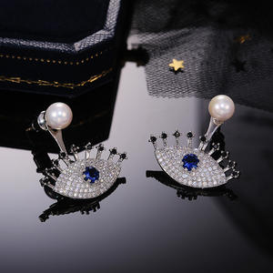 Pendientes de Lujo para Mujer en Plata 925 con Cristal en Forma de Gota, Perla y Piedra Azul para Uso Diario - Product Image 4