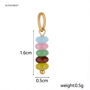 Breloques en pierres précieuses en forme de lentille |   Pendentifs en pierre naturelle en acier inoxydable plaqué or PVD 18 carats |   Imperméable, hypoallergénique et durable - Product Image 5