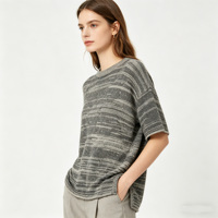 Pull-over en maille texturée élégant et scintillant à manches courtes, gris dégradé avec sequins, pour femme, fabrication artisanale de qualité supérieure, vente en gros
