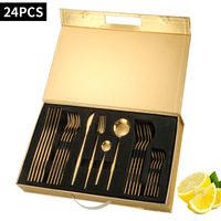 DINYON Usine OEM/ODM Vente en gros Vaisselle de cuisine occidentale Ensemble de couverts modernes en acier inoxydable 24 pièces Boîte cadeau Portable Professionnel