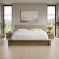 Imperial American Vintage Eichen-Plattformbett, 3-Schubladen-Seitenstauraum King-Queen-Bettgestell, Luxuriöses Arhaus-Stil Massivholz-Hauptschlafzimmerbett