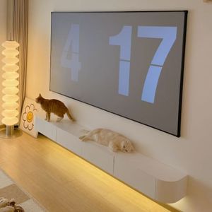 Meuble TV mural ultra-étroit en bois massif Wan Yusen avec panneau en pierre frittée pour salon, chambre et petit appartement - Product Image 4