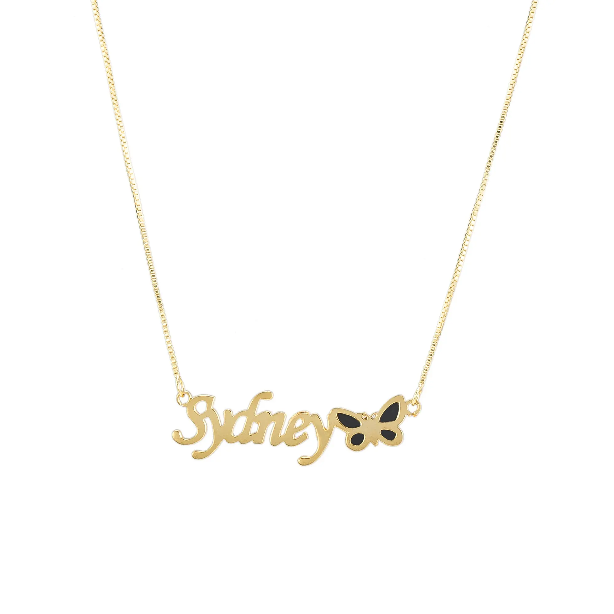 good selling Female Elegant custom letter name with butterfly gold chain necklace Gift Silver Zircon