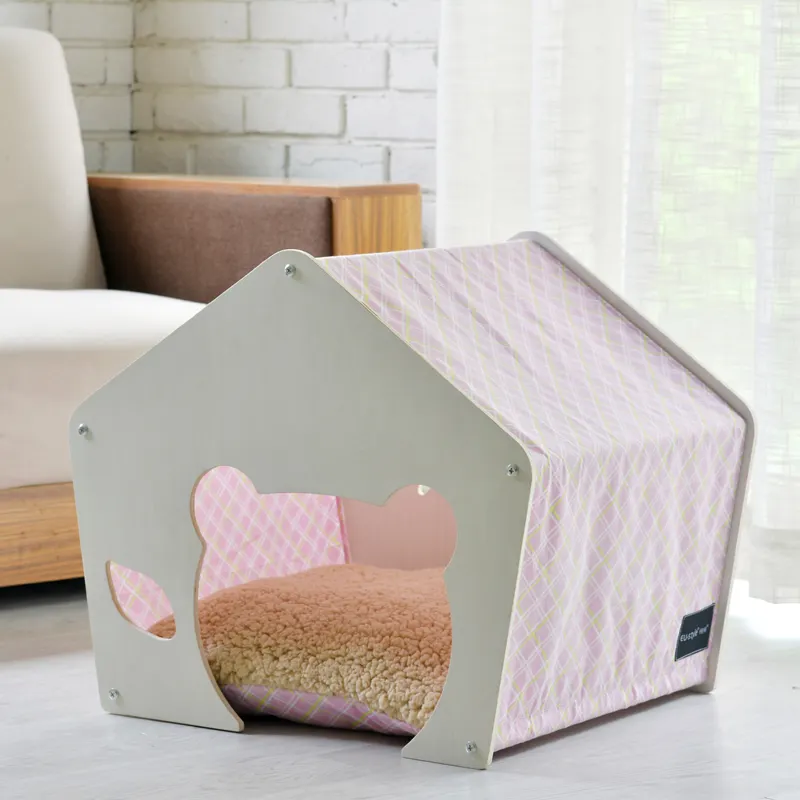 新しいヴィラ小屋スタイルペットハウス犬小屋猫のトイレ牧歌的なデザインカバノキ木猫のトイレ犬マットペット用
