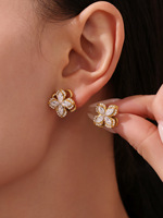 Ensemble de bijoux H2 en acier inoxydable plaqué or pour femmes, collier, boucles d'oreilles et bagues rotatives à quatre feuilles de trèfle, cadeau de mariage, cadeau porte-bonheur
