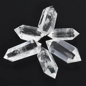 Natural rock white clear quartz crystal double terminating point