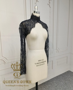 <span class=keywords><strong>Bolero</strong></span> da Sposa <span class=keywords><strong>Nero</strong></span> Charlotte in Pizzo a Maniche Lunghe con Collo Alto e Bottoni Rivestiti, Giacca da Sposa per la Sposa - Product Image 2