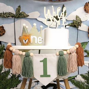 Thème Animal de la jungle 1er <span class=keywords><strong>anniversaire</strong></span> fête décoration ensemble chaise haute bannière Lion <span class=keywords><strong>anniversaire</strong></span> chapeau gâteau Topper pour bébé garçons - Product Image 3