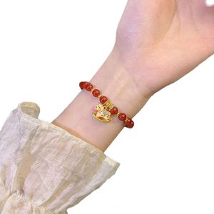 Bracelets porte-bonheur rouges perlés pour femmes, style chinois, signe du zodiaque Cheval, bracelet extensible fait main, bijoux d'amitié, accessoires - Product Image 6