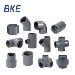 chinese factory grey PVC water supply pipe fittings UPVC coupling elbows tee joint cap plug cross