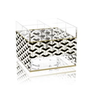 Moderno Porta Cubiertos Giratorio <span class=keywords><strong>de</strong></span> Acrílico, Diseño Geométrico Negro y Dorado, Lujoso Porta Cubiertos Judío <span class=keywords><strong>para</strong></span> Mesa, Cuchillos, <span class=keywords><strong>Cucharas</strong></span>, Tenedores, Servilletas - Product Image 6