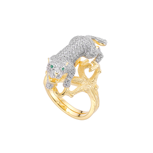 Bague Panthère de Luxe Plaqué Or 18K, Entièrement Pavée de Zircons Cubiques, Yeux d'Émeraude, Bijou Animalier Tendance - Product Image 2