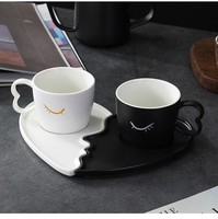 Ensemble Tasse et Soucoupe en Porcelaine Moderne et Créative, Écologique, Noir et Blanc, Forme Irrégulière, Tasse à Lait, Tasse à Café pour Couple