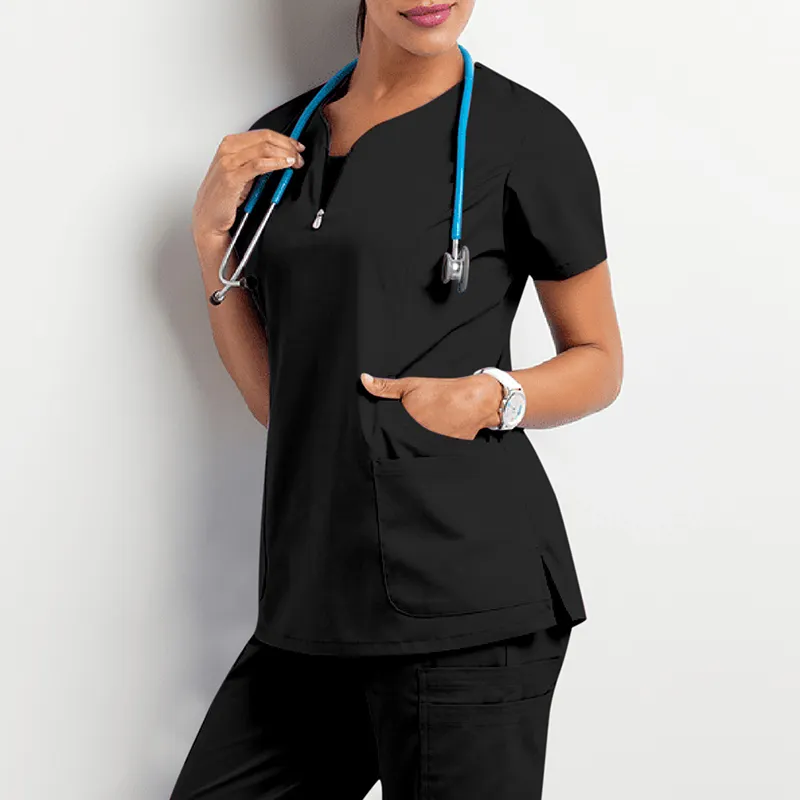 गर्म बेचने के थोक Stretchy लघु आस्तीन नर्स रगडें सूट जेब के लिए चिकित्सा स्क्रब वर्दी डॉक्टर