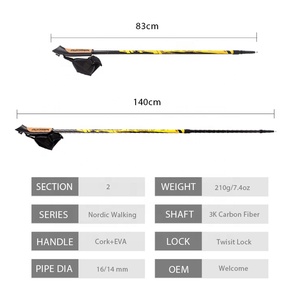 2 pièces Personnalisé portable <span class=keywords><strong>nordique</strong></span> 2-section 100% En Fiber <span class=keywords><strong>De</strong></span> Carbone Télescopique rétractable <span class=keywords><strong>bâton</strong></span> <span class=keywords><strong>de</strong></span> marche <span class=keywords><strong>nordique</strong></span> - Product Image 2