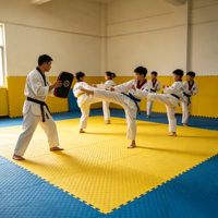 Tapete de Espuma EVA con Patrón de Cinco Líneas, 100x100cm, para Taekwondo, Karate, Judo, Artes Marciales, Antideslizante, Resistente a Impactos, Tatami, Venta al Por Mayor de Fábrica