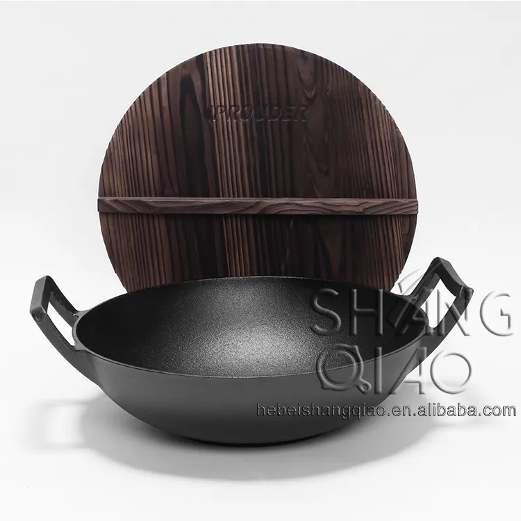 32cm/36cm Chinese Traditional Pre Seasoned Cast Iron Wok Pan Stir Fry Pan