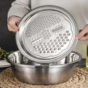 Juego de 3 piezas de acero inoxidable engrosado Syh192 al por mayor: Plato para masa, cuenco para ensalada y cuenco para condimentos con escurridor y rallador - Product Image 3