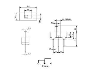 Мини-слайд-переключатель SS12D00 SS12D00G4 3pin 1P2T 2 положения, высокое качество, Длина ручки переключателя: 4 мм - Product Image 4