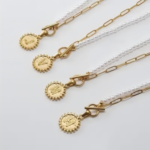 Collar de Perlas con Hebilla OT de Acero de Titanio, Collar con Colgante de Letra de Acero Inoxidable 18K para Mujer, Joyería de Moda - Product Image 3