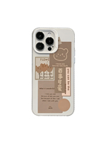 Coque transparente en TPU avec motif autocollant collage marron, étui de téléphone esthétique rétro pour iPhone 17 16 15 14 13 Pro Max