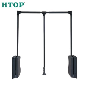 Porte-vêtements télescopique en aluminium noir mat, organisateur de placard de luxe, réglable en hauteur, pour armoires hautes - Product Image 1