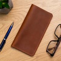 Portefeuille vintage marron personnalisé en cuir PU pour chéquier et documents