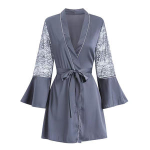 Peignoir sexy en soie glacée, <span class=keywords><strong>robe</strong></span> de nuit dos nu - Product Image 4