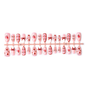 Uñas postizas <span class=keywords><strong>de</strong></span> almendra estilo coquette <span class=keywords><strong>de</strong></span> San Valentín con lazo rojo, fresa y corazón <span class=keywords><strong>de</strong></span> diamantes <span class=keywords><strong>de</strong></span> imitación, uñas <span class=keywords><strong>de</strong></span> gel para adolescentes, venta al por mayor - Product Image 5