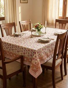 Floral Cotton <b>Tablecloth</b> Pink Beige Dining Table Cover Printed Table Linen Kitchen Decor Washable Table Cover - Product Image 2