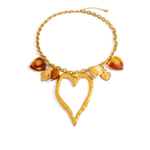 Collar de Acero Inoxidable con Colgante de Resina en Forma de Corazón Grande, Estilo INS, Color Oro 18K, Cadena para Clavícula, Joyería para Mujer - Product Image 6