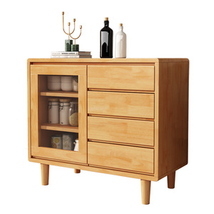 Nordic Solid Wood Sideboard <b>Storage</b> <b>Cabinet</b> With Drawers And Glass Door For Dining Room - Product Image 5