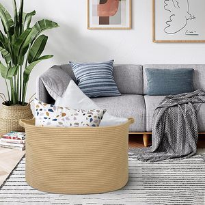 Almacenamiento tejido, organizador de almacenamiento de juguetes <span class=keywords><strong>para</strong></span> bebés, cesta tejida <span class=keywords><strong>para</strong></span> <span class=keywords><strong>ropa</strong></span>, cesta de cuerda de algodón <span class=keywords><strong>para</strong></span> guardería, cesta de almacenamiento de juguetes con <span class=keywords><strong>etiquetas</strong></span> - Product Image 2