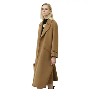 Uzun deve el örme yün ceket kadın rüzgarlık ceket 100% siper yün kumaş kadınlar için