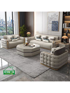 फोशान फैक्ट्री लाइट लक्जरी चमड़े के सोफे 1 + 2 + 3 लिविंग रूम चमड़े के सोफे कम कीमत में - Product Image 2