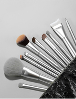 MSQ – Ensemble de 10 pinceaux de maquillage en poils synthétiques avec manche en bois, format voyage, pour blush, éventail, visage, yeux, mascara et anticernes