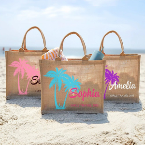 Sac en <span class=keywords><strong>toile</strong></span> <span class=keywords><strong>de</strong></span> <span class=keywords><strong>jute</strong></span> réutilisable avec logo personnalisé Sac <span class=keywords><strong>de</strong></span> plage d'été avec des cocotiers Sac <span class=keywords><strong>de</strong></span> shopping - Product Image 1