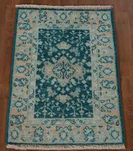 Tapis moderne 5x8 Teal Oushak Accent Tapis fait à la main en coton oriental colorant végétal abstrait pour la prière d'exercice à domicile pour l'entrée - Product Image 1
